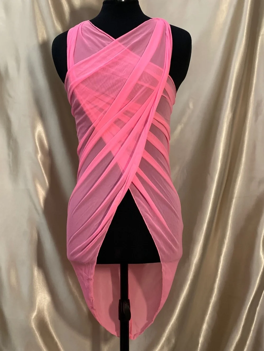 Y2K Neon Pink Sheer Mesh Triangle Scarf Multiwear Shawl 2000's Rave Festival